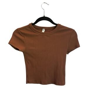 BP Ribbed Brown Fitted Crop Tee Shirt Women’s Small Stretch Short Sleeve Top